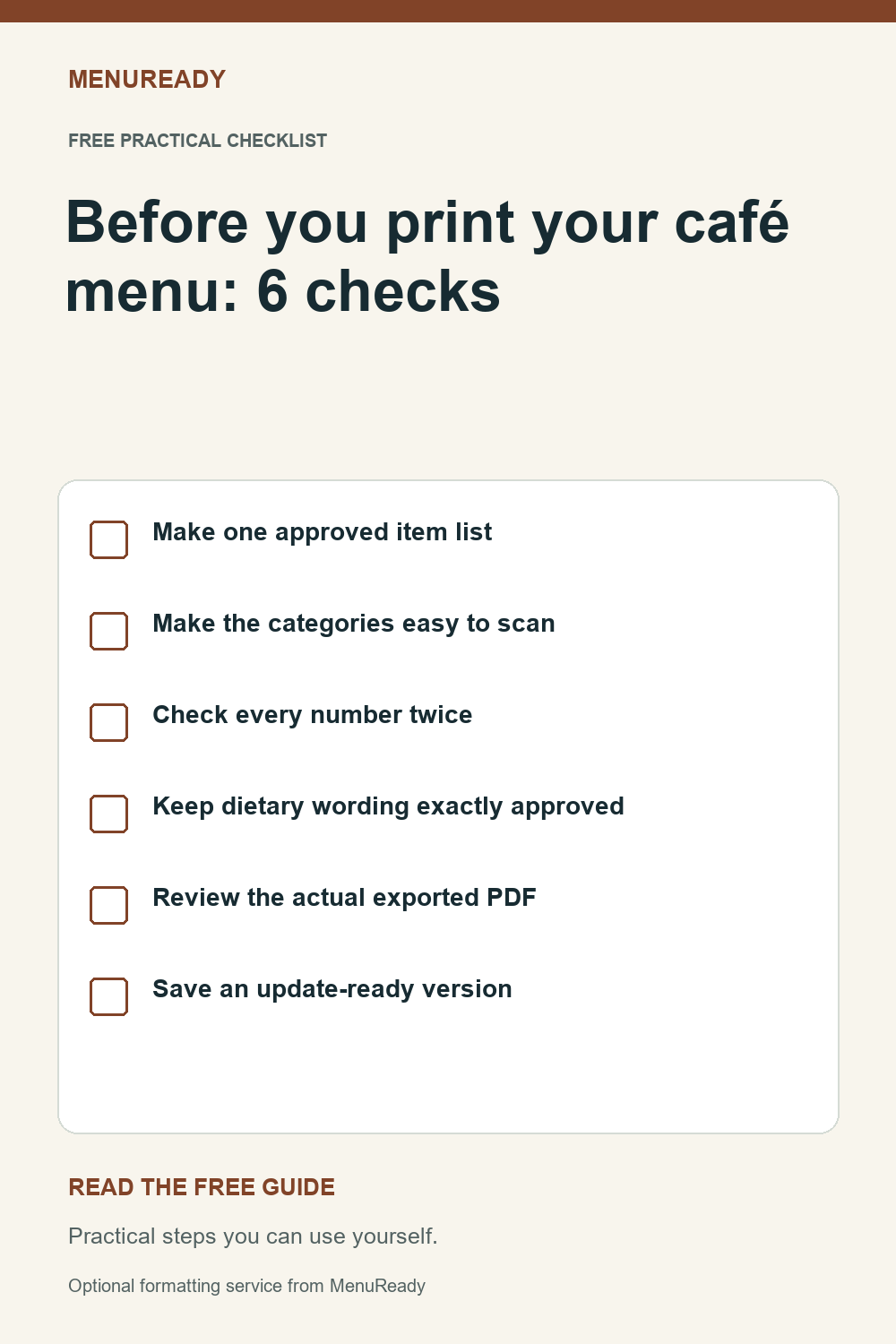 Six-step menu design checklist