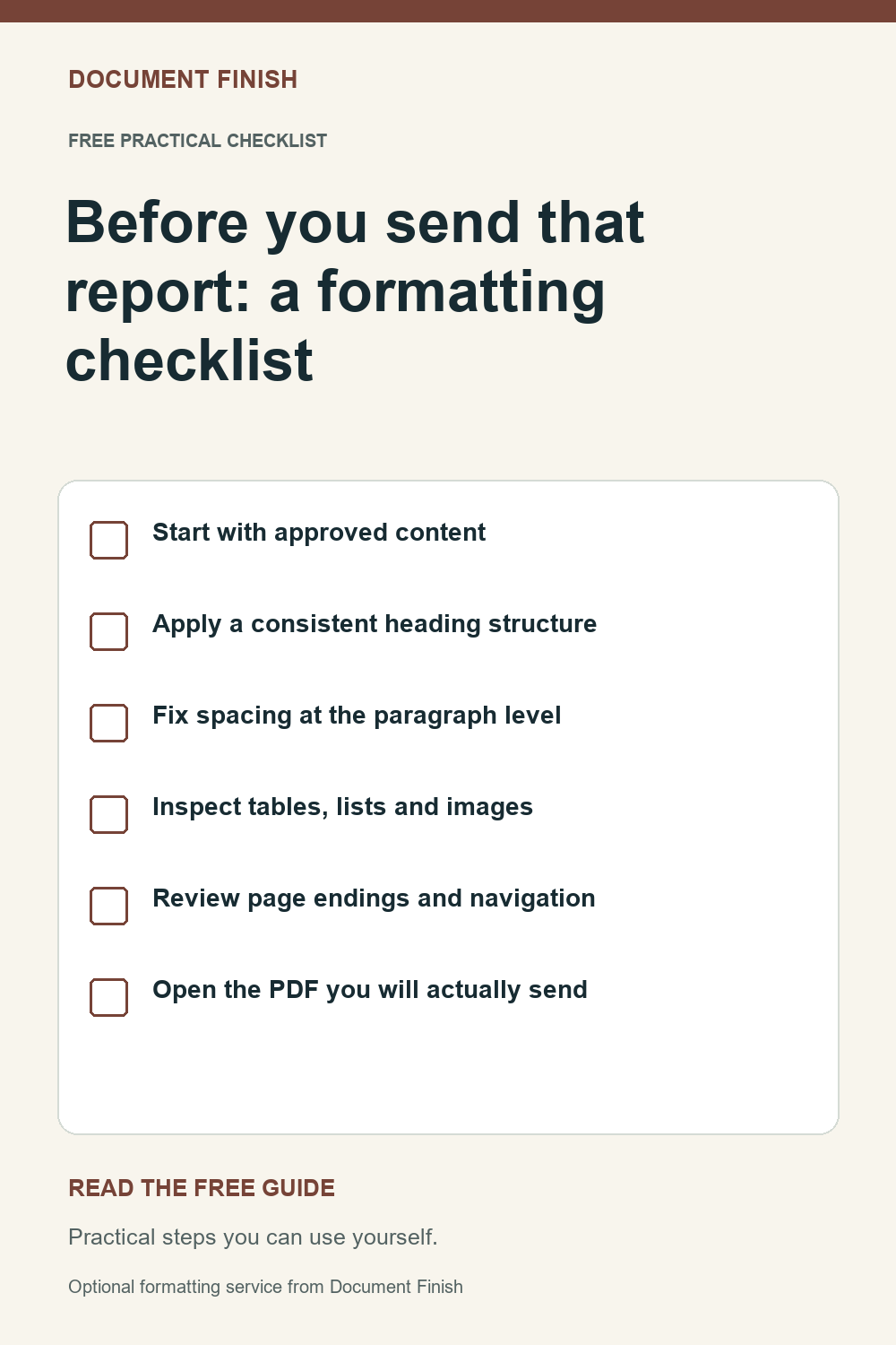 Six-step document formatting checklist